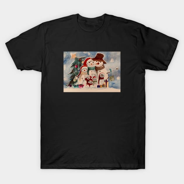 Snowman family T-Shirt by The artist of light in the darkness 